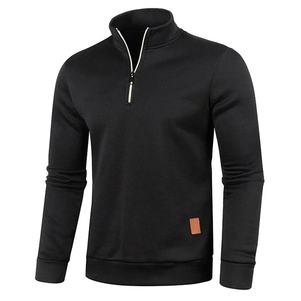 Jim | Herren Sweatshirt Halbzip Stehkragen – meliert – Strick-Sweat Hirschfeld Schwarz S 