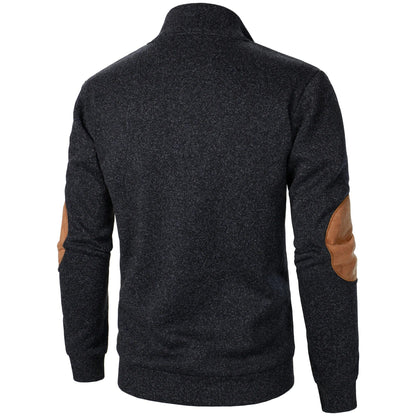 Phil | Herren Strickpullover – Stehkragen – 1/4-Leiste – Ellbogen-Patches – Strick Hirschfeld 