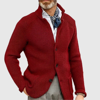 Abel | Herren Cardigan V-Ausschnitt – Blazer-inspiriertes Design – Materialmix Hirschfeld Rot XS 