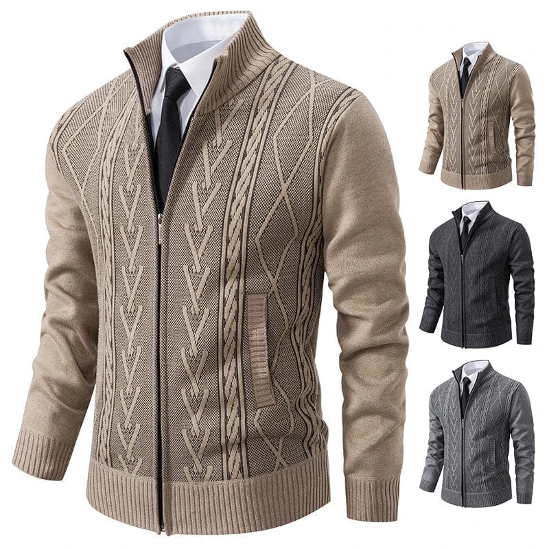 Jayson | Herren Strick-Cardigan Full-Zip – Stehkragen – Rippstruktur – baumwollreicher Feinstrick Hirschfeld 