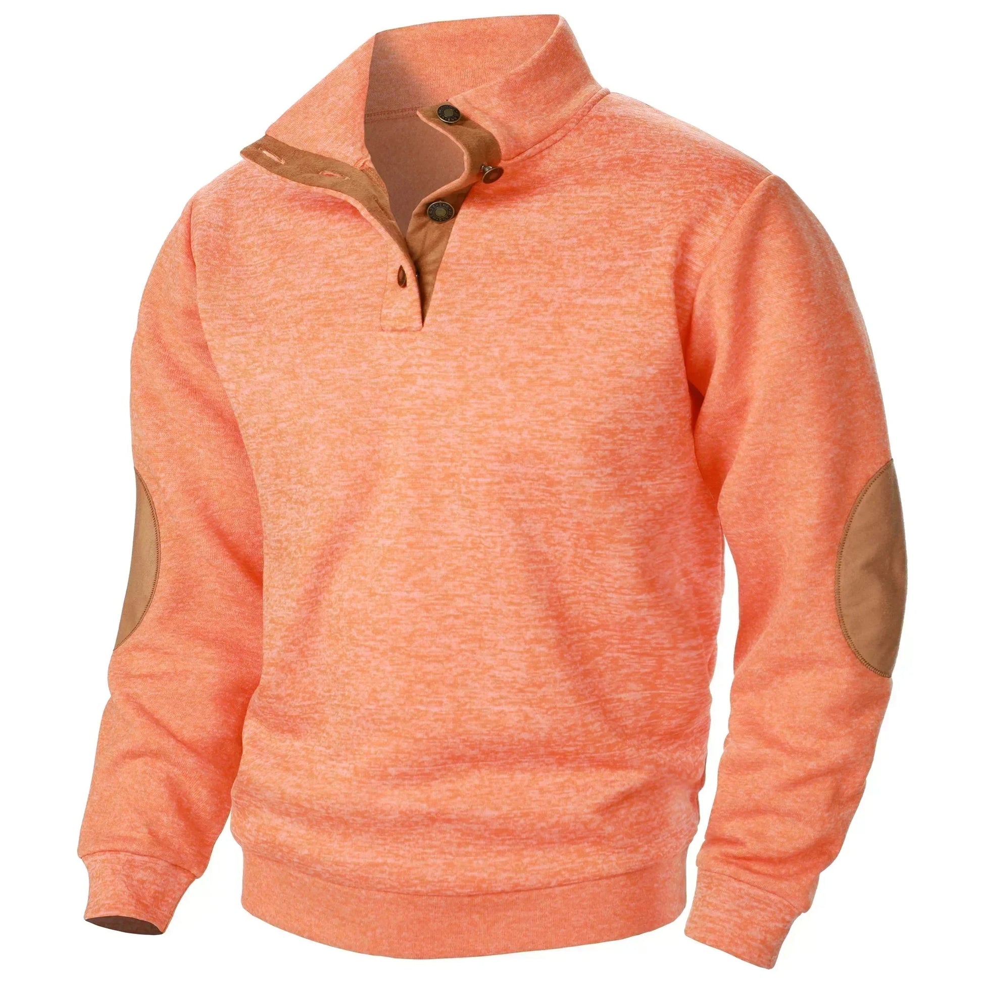 Phil | Herren Strickpullover – Stehkragen – 1/4-Leiste – Ellbogen-Patches – Strick Hirschfeld Orange S 