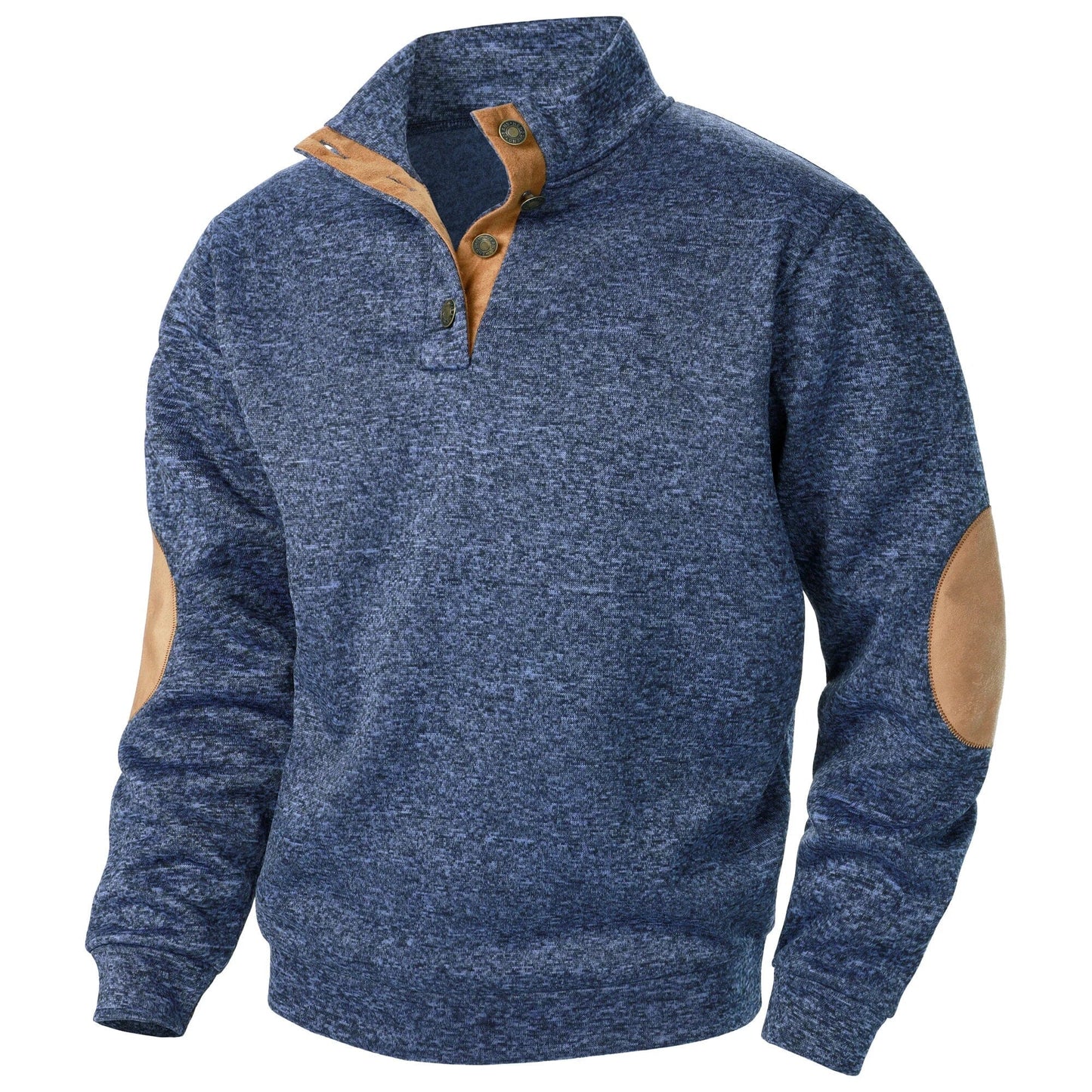 Phil | Herren Strickpullover – Stehkragen – 1/4-Leiste – Ellbogen-Patches – Strick Hirschfeld Marineblau S 