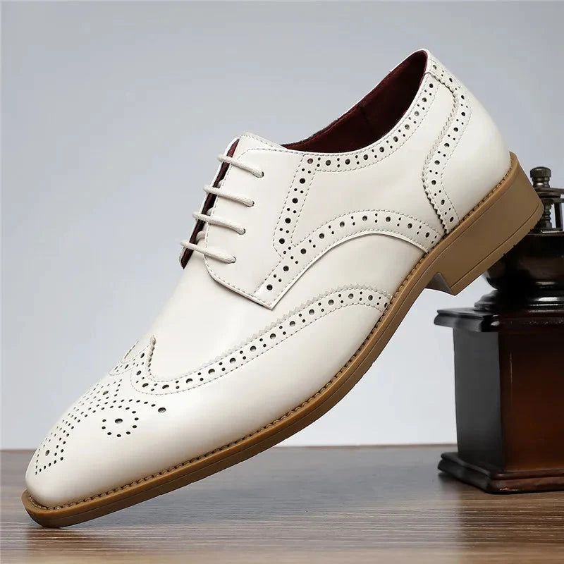 Cedric | Herren Oxford-Schuhe Wingtip – Brogue – PU-Kunstleder Hirschfeld Weiß 39 