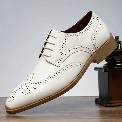 Cedric | Herren Oxford-Schuhe Wingtip – Brogue – PU-Kunstleder Hirschfeld Weiß 39 