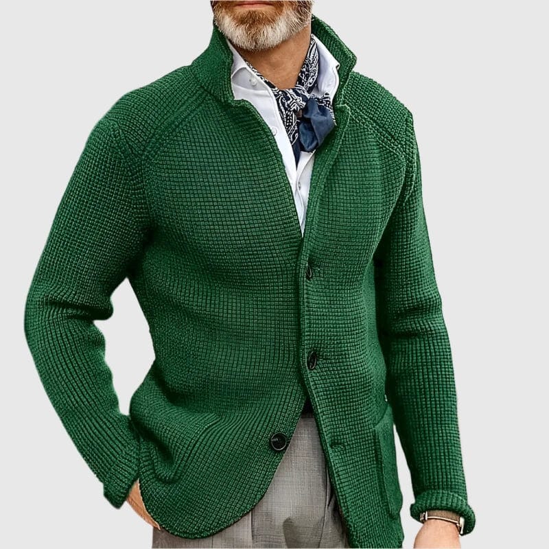 Abel | Herren Cardigan V-Ausschnitt – Blazer-inspiriertes Design – Materialmix Hirschfeld Smaragd XS 