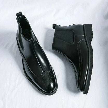 Benjamin | Herren Chelsea-Stiefel Slip-on – elastische Einsätze – PU-Kunstleder Hirschfeld Schwarz 38 