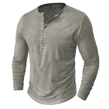 Aiden | Herren Langarm-Henley Henley-Kragen – 6-Knopf-Leiste – Baumwolle Hirschfeld Grau S 