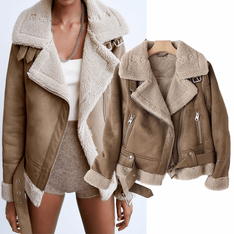 Candice | Damen Lederjacke Biker – Sherpa-Kragen – Echtleder – Reißverschluss becker boutique21022024 Hirschfeld 