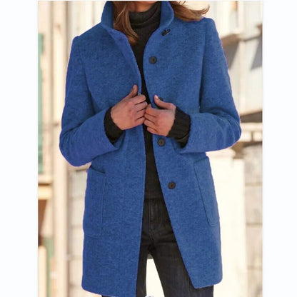 Alison | Damen Wollmantel – Rundhalsausschnitt – warm gefüttert – Knopfverschluss – eleganter Wintermantel becker boutique21022024 Hirschfeld Dunkelblau S 
