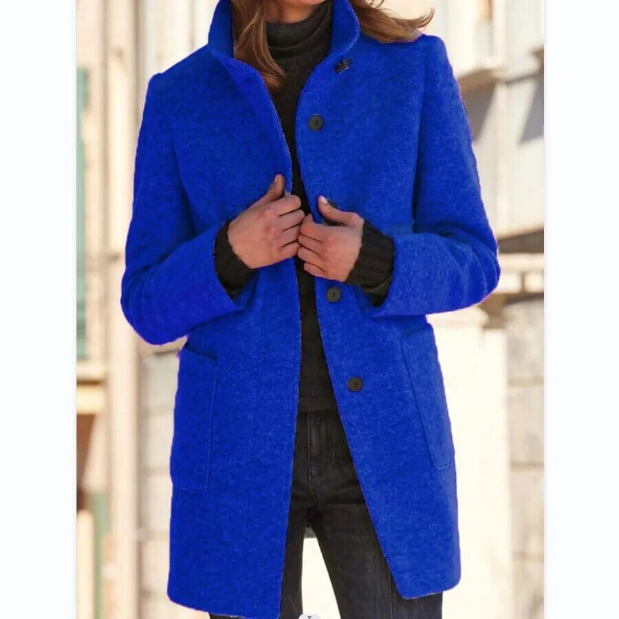 Alison | Damen Wollmantel – Rundhalsausschnitt – warm gefüttert – Knopfverschluss – eleganter Wintermantel becker boutique21022024 Hirschfeld Blau S 