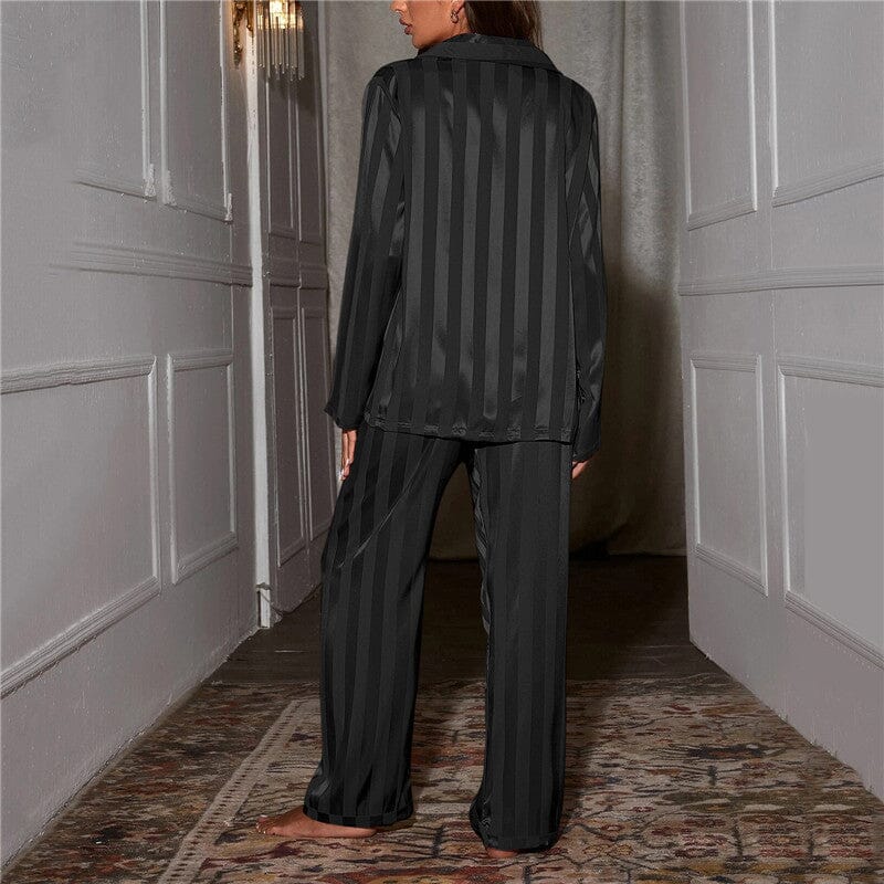 Andrea | Damen Satin Schlafanzug-Set – seidig-weich – elastischer Bund – Brusttasche valendi071223dames Hirschfeld 