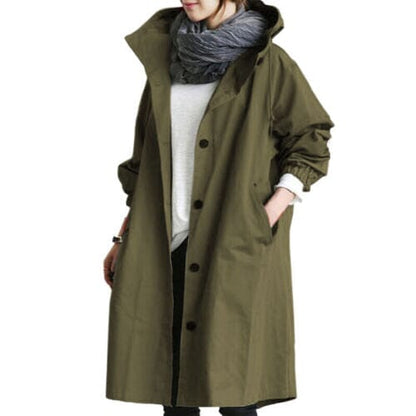 Abigail | Damen Trenchcoat mit Kapuze – leicht & atmungsaktiv – taillierte Silhouette – Übergangsmantel csvnovember Hirschfeld Armeegrün S 