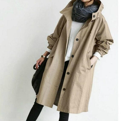 Abigail | Damen Trenchcoat mit Kapuze – leicht & atmungsaktiv – taillierte Silhouette – Übergangsmantel csvnovember Hirschfeld Khaki S 