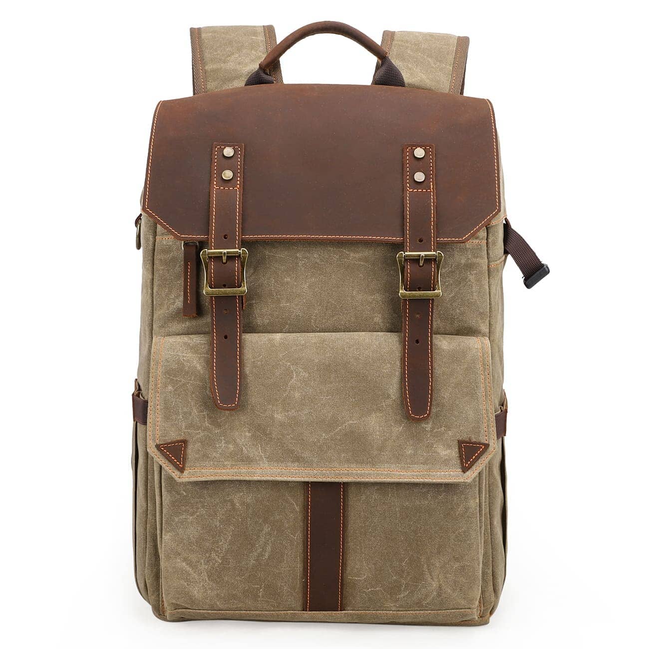 Paul | Kamera-Rucksack Herren/Unisex – gewachstes Canvas & Leder – abnehmbarer Kameraeinsatz – wasserabweisend – 25 L canvas backpack Hirschfeld Khaki 