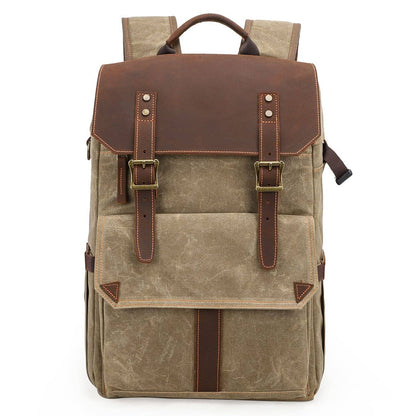 Paul | Kamera-Rucksack Herren/Unisex – gewachstes Canvas & Leder – abnehmbarer Kameraeinsatz – wasserabweisend – 25 L canvas backpack Hirschfeld Khaki 