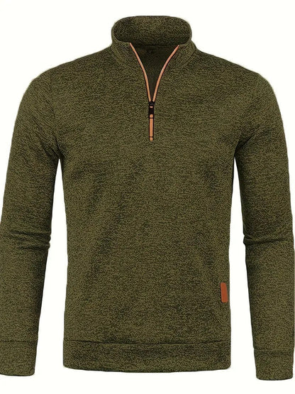 Bastian | Herren 1/4-Zip Strickpullover – Stehkragen – Rippstruktur – warm & atmungsaktiv Hirschfeld Militärgrün S 