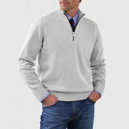 Jerome | Herren Troyer Halbzip Stehkragen – Business-Casual – Strick Karl | Quarter Zipper Knitwear Hirschfeld Weiß M 