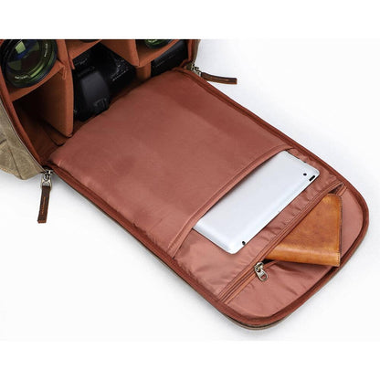 Paul | Kamera-Rucksack Herren/Unisex – gewachstes Canvas & Leder – abnehmbarer Kameraeinsatz – wasserabweisend – 25 L canvas backpack Hirschfeld 