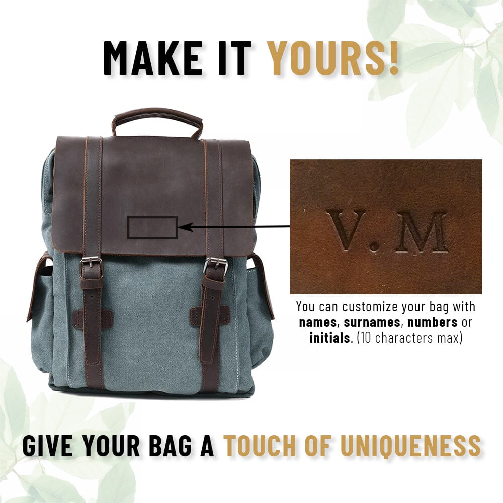 Raymond | Rucksack Herren/Unisex – Baumwoll-Canvas & Vollnarbenleder – Laptopfach 15,6″ – 16 L canvas backpack Hirschfeld Hellblau Ja 