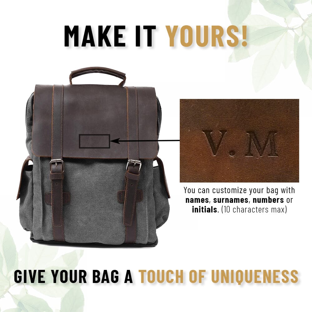 Raymond | Rucksack Herren/Unisex – Baumwoll-Canvas & Vollnarbenleder – Laptopfach 15,6″ – 16 L canvas backpack Hirschfeld Dunkelgrau Ja 