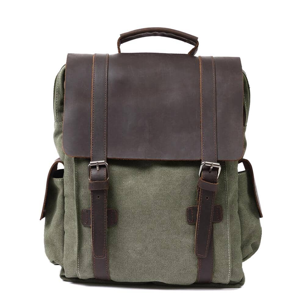 Raymond | Rucksack Herren/Unisex – Baumwoll-Canvas & Vollnarbenleder – Laptopfach 15,6″ – 16 L canvas backpack Hirschfeld Olivgrün Nein 