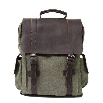 Raymond | Rucksack Herren/Unisex – Baumwoll-Canvas & Vollnarbenleder – Laptopfach 15,6″ – 16 L canvas backpack Hirschfeld Olivgrün Nein 
