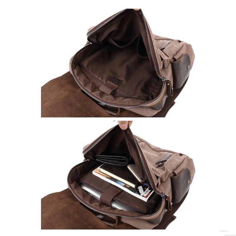 Raymond | Rucksack Herren/Unisex – Baumwoll-Canvas & Vollnarbenleder – Laptopfach 15,6″ – 16 L canvas backpack Hirschfeld 