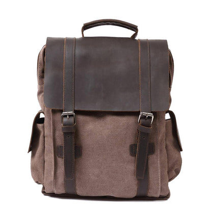 Raymond | Rucksack Herren/Unisex – Baumwoll-Canvas & Vollnarbenleder – Laptopfach 15,6″ – 16 L canvas backpack Hirschfeld Kaffee Nein 