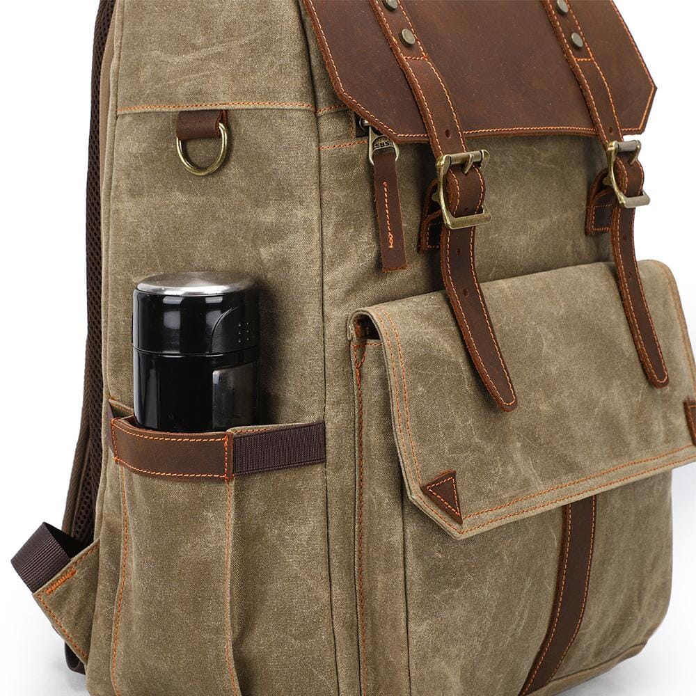 Paul | Kamera-Rucksack Herren/Unisex – gewachstes Canvas & Leder – abnehmbarer Kameraeinsatz – wasserabweisend – 25 L canvas backpack Hirschfeld 
