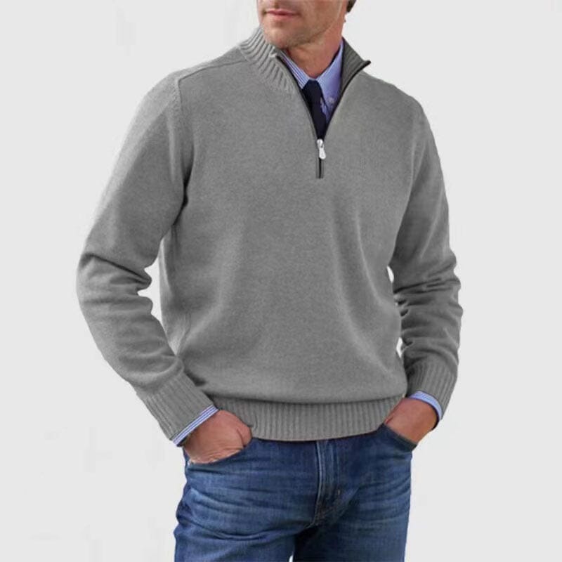Jerome | Herren Troyer Halbzip Stehkragen – Business-Casual – Strick Karl | Quarter Zipper Knitwear Hirschfeld Hellgrau M 