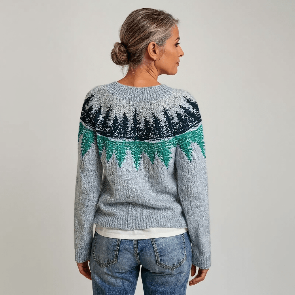 Josephine | Damen Vintage-Inselpullover – Rundhals – nordisches Jacquard – Wollstrick, weich & warm #1752 Collection Hirschfeld 