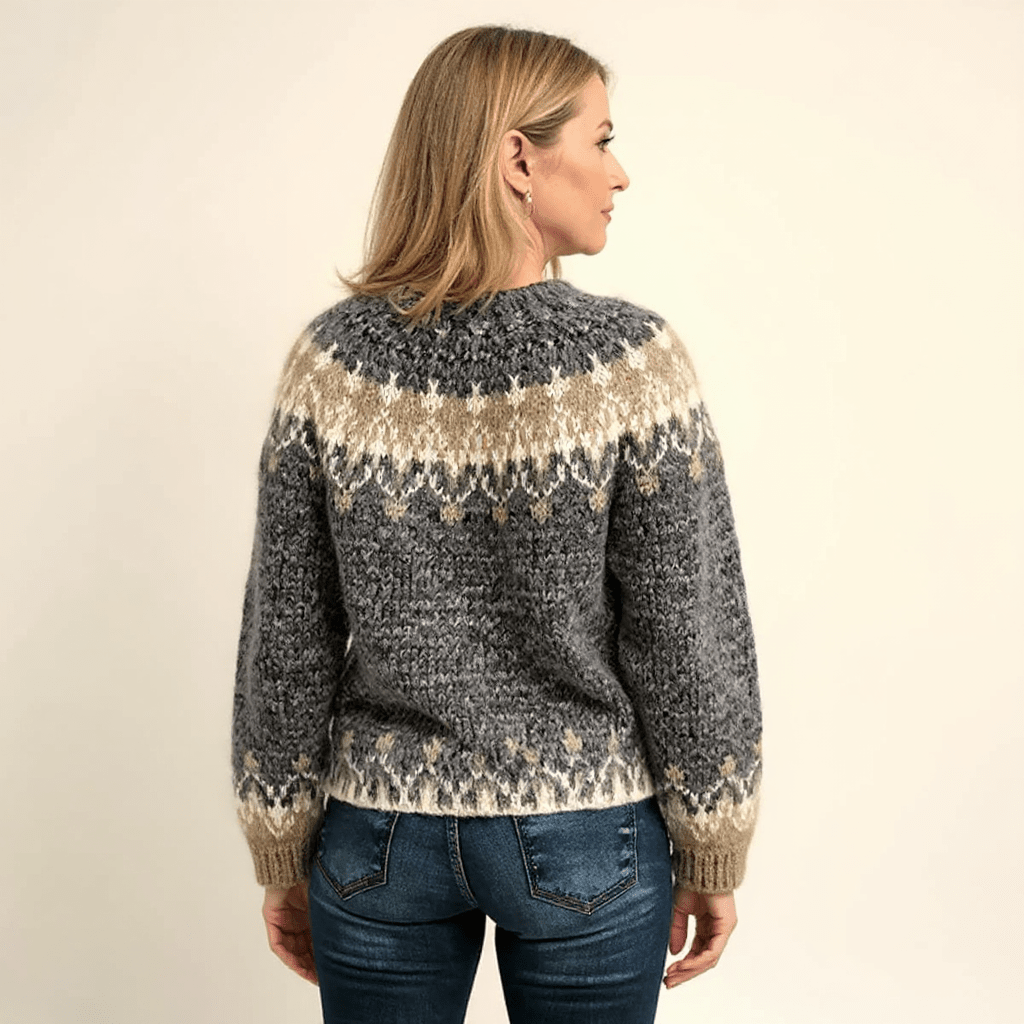 Eden | Damen Vintage-Pullover Rundhals – nordisches Jacquard – Wollstrick – warm & weich Hirschfeld 