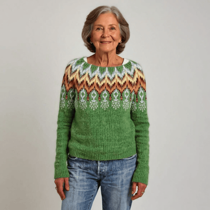 Edith | Damen Vintage-Pullover Rundhals – nordisches Jacquard – Wollstrick – warm & weich Clothing Hirschfeld 