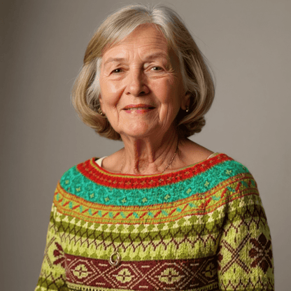 Isabella | Damen Vintage-Pullover – Rundhals – nordisches Jacquard – Wollstrick, weich & warm #1752 Collection Hirschfeld 