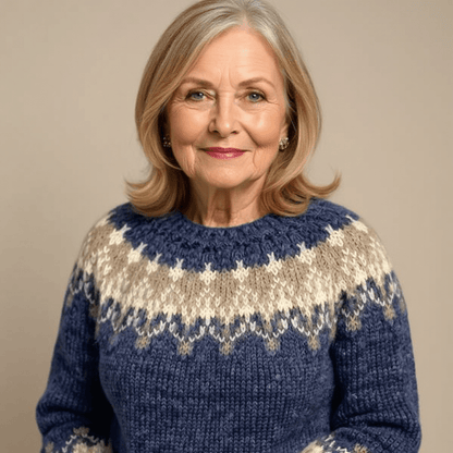 Eden | Damen Vintage-Pullover Rundhals – nordisches Jacquard – Wollstrick – warm & weich Hirschfeld 