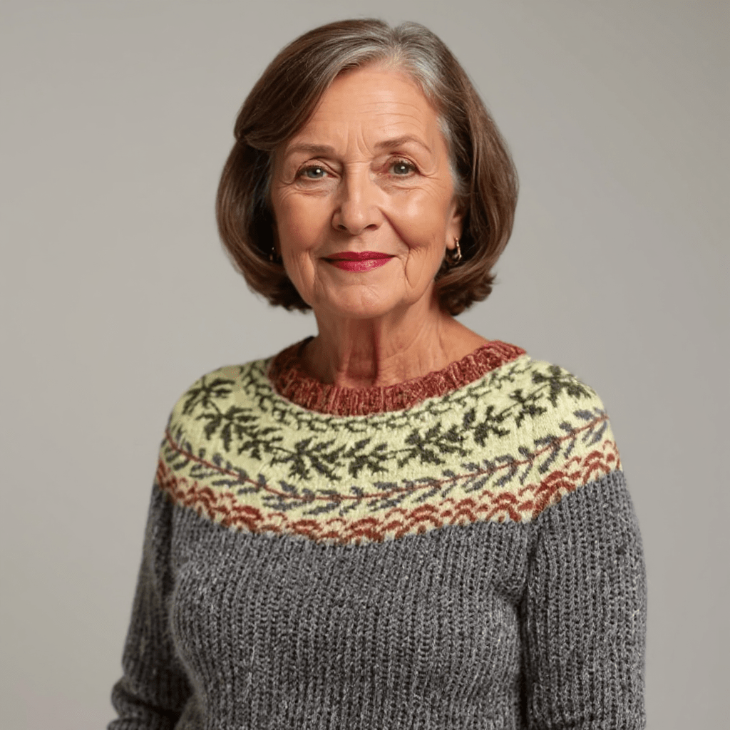 Geraldine | Damen Vintage-Pullover – Rundhals – nordisches Jacquard – Wollstrick, weich & warm Clothing Hirschfeld 