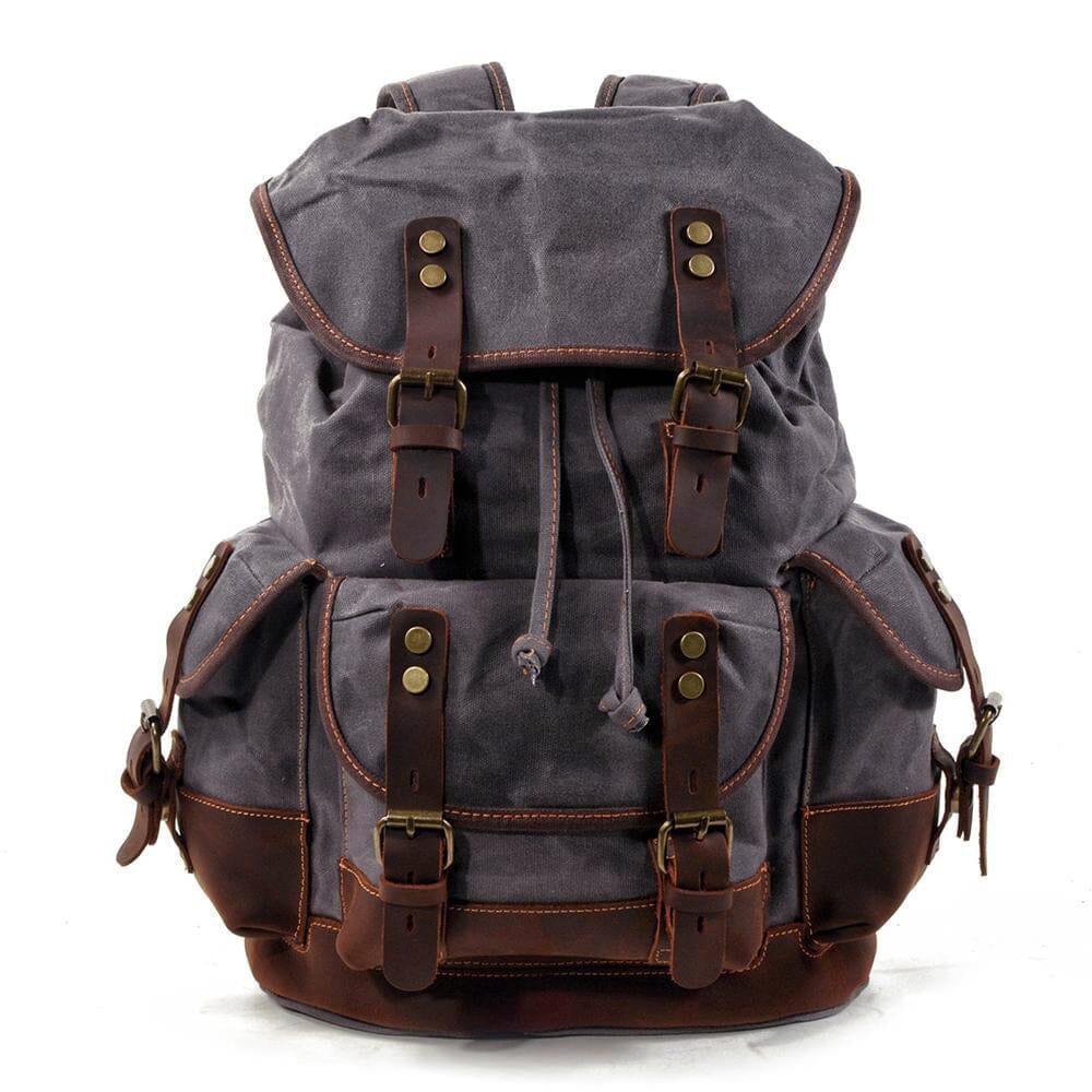 Robert | Rucksack Herren/Unisex – gewachstes Canvas & Vollnarbenleder – Laptopfach 15,6″ – 18 L – wasserabweisend canvas backpack Hirschfeld Hellgrau 