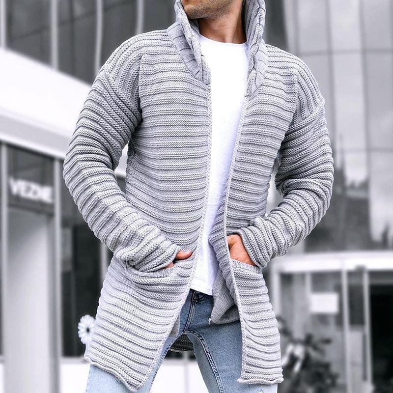 Oliver | Herren Strick-Cardigan Longline – Stehkragen – baumwollreicher Grobstrick Hirschfeld Grau S 