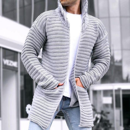 Oliver | Herren Strick-Cardigan Longline – Stehkragen – baumwollreicher Grobstrick Hirschfeld Grau S 