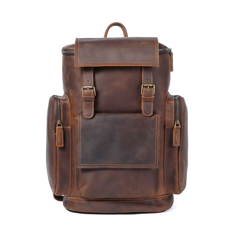 Eugene | Herren Leder Rucksack Klappenverschluss – Seitentaschen – Vollnarbenleder leather backpack Hirschfeld Braun 