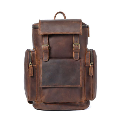 Eugene | Herren Leder Rucksack Klappenverschluss – Seitentaschen – Vollnarbenleder leather backpack Hirschfeld Braun 