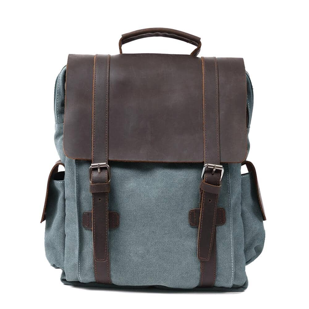 Raymond | Rucksack Herren/Unisex – Baumwoll-Canvas & Vollnarbenleder – Laptopfach 15,6″ – 16 L canvas backpack Hirschfeld Hellblau Nein 
