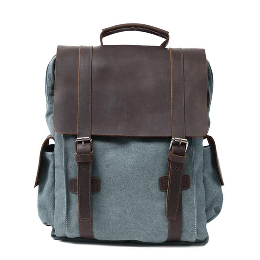 Raymond | Rucksack Herren/Unisex – Baumwoll-Canvas & Vollnarbenleder – Laptopfach 15,6″ – 16 L canvas backpack Hirschfeld Hellblau Nein 