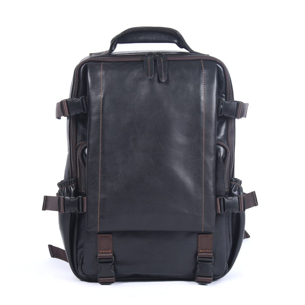Gerald | Herren Leder-Rucksack Überschlag – 20 L Volumen – Vollnarbenleder leather backpack Hirschfeld Schwarz 