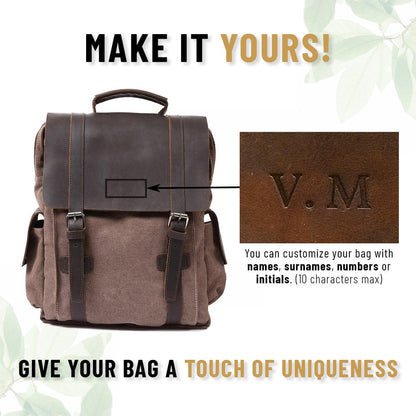 Raymond | Rucksack Herren/Unisex – Baumwoll-Canvas & Vollnarbenleder – Laptopfach 15,6″ – 16 L canvas backpack Hirschfeld Kaffee Ja 