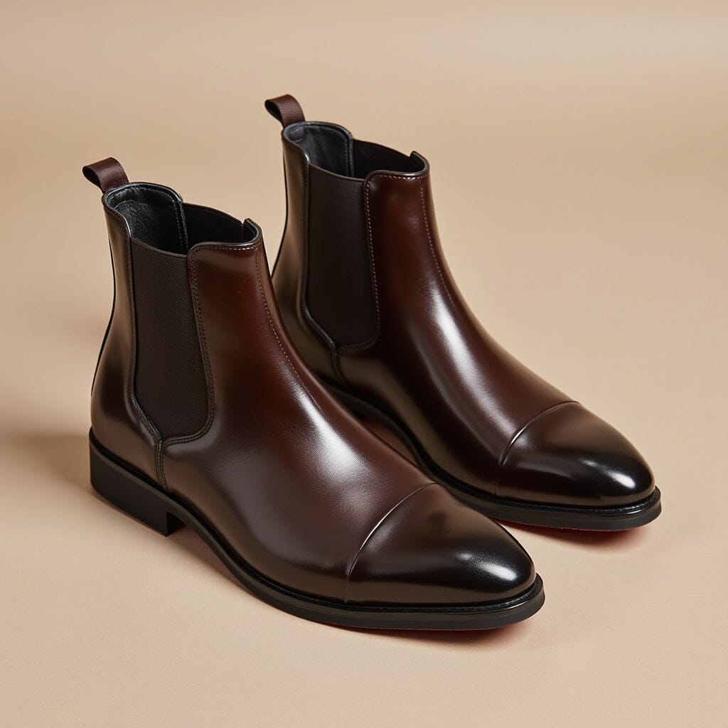 Charlie | Herren Chelsea Boots – elastische Einsätze – PU-Kunstleder Hirschfeld Kastanienrot 39 