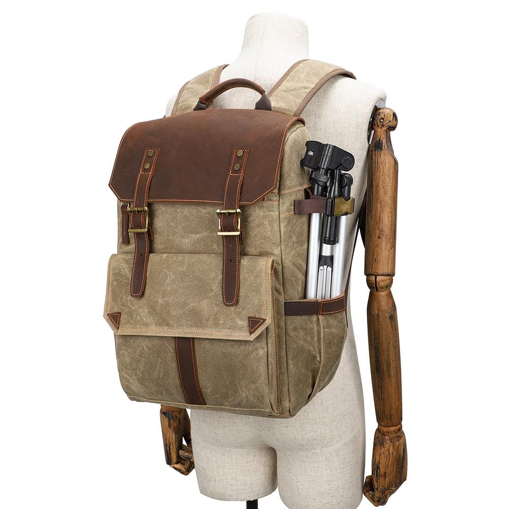 Paul | Kamera-Rucksack Herren/Unisex – gewachstes Canvas & Leder – abnehmbarer Kameraeinsatz – wasserabweisend – 25 L canvas backpack Hirschfeld 