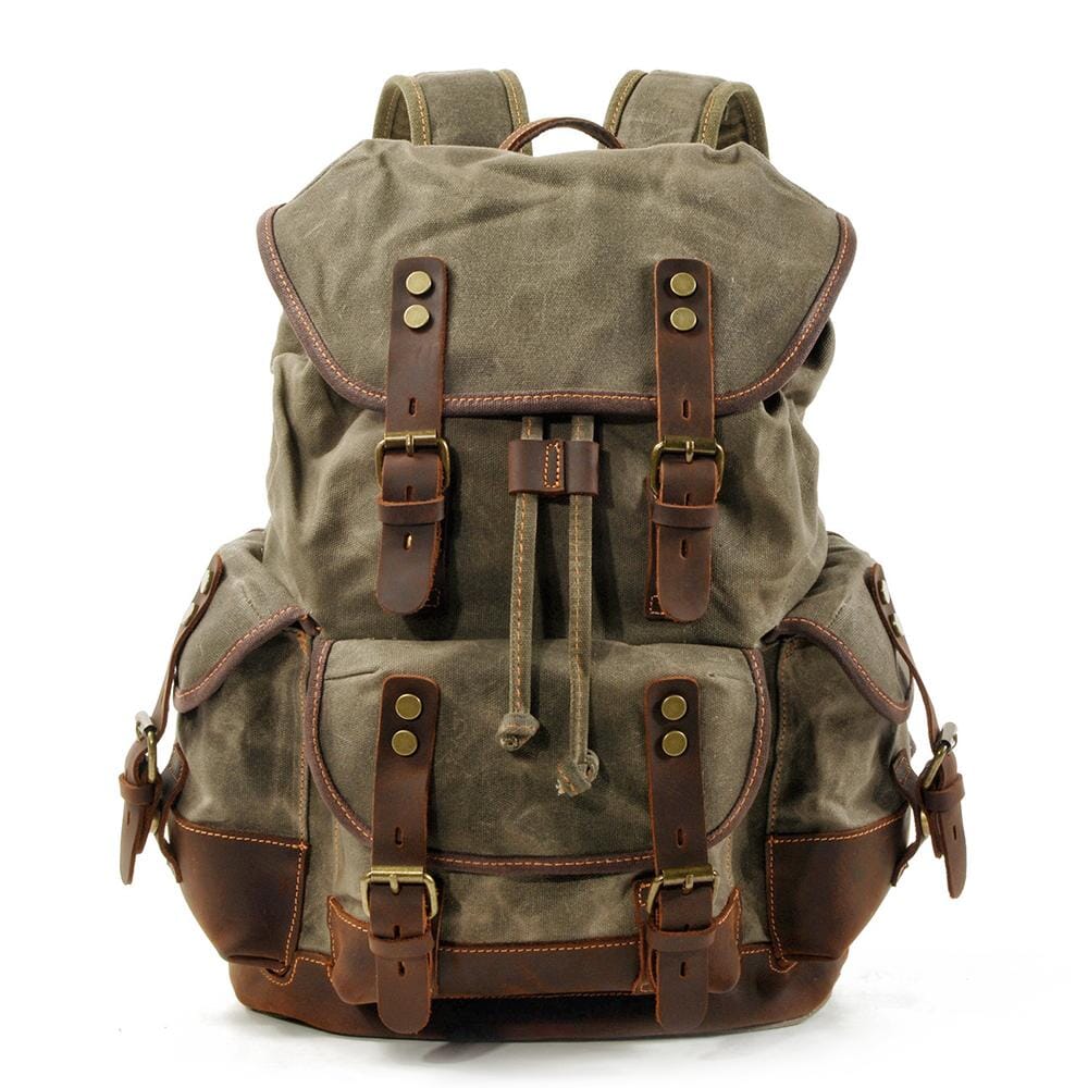 Robert | Rucksack Herren/Unisex – gewachstes Canvas & Vollnarbenleder – Laptopfach 15,6″ – 18 L – wasserabweisend canvas backpack Hirschfeld Olivgrün 
