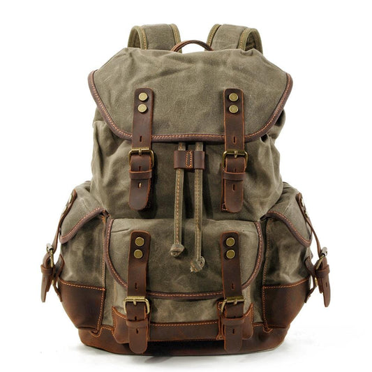 Robert | Rucksack Herren/Unisex – gewachstes Canvas & Vollnarbenleder – Laptopfach 15,6″ – 18 L – wasserabweisend canvas backpack Hirschfeld Olivgrün 
