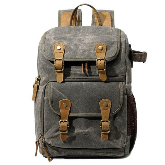 Omar | Rolltop-Rucksack Herren/Unisex – gewachstes Canvas & Leder – Laptopfach 15,6″ – wasserabweisend canvas backpack Hirschfeld Olivgrün 